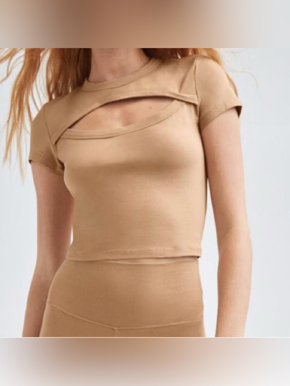 TNA Aritzia Costa Beige Cutout Crop Top XL - Picture 7 of 13